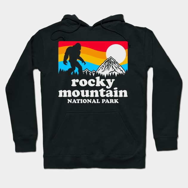 Rocky Mountain Bigfoot, Funny Sasquatch Colorado State National Parks Humor Sci-Fi Retro Hoodie by ThatVibe